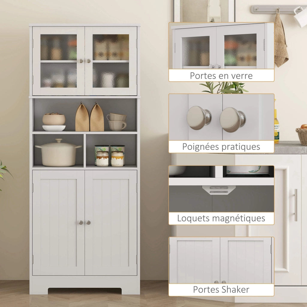Credenza alta cucina ¨C Xylo ¨C 4 ante vetro, ripiani regolabili, bianco 60x30x145cm