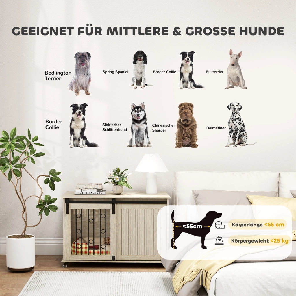 Cuccia mobile per cani con ruote e porta scorrevole ¨C Xylo ¨C Legno e acciaio 100x56x65 cm
