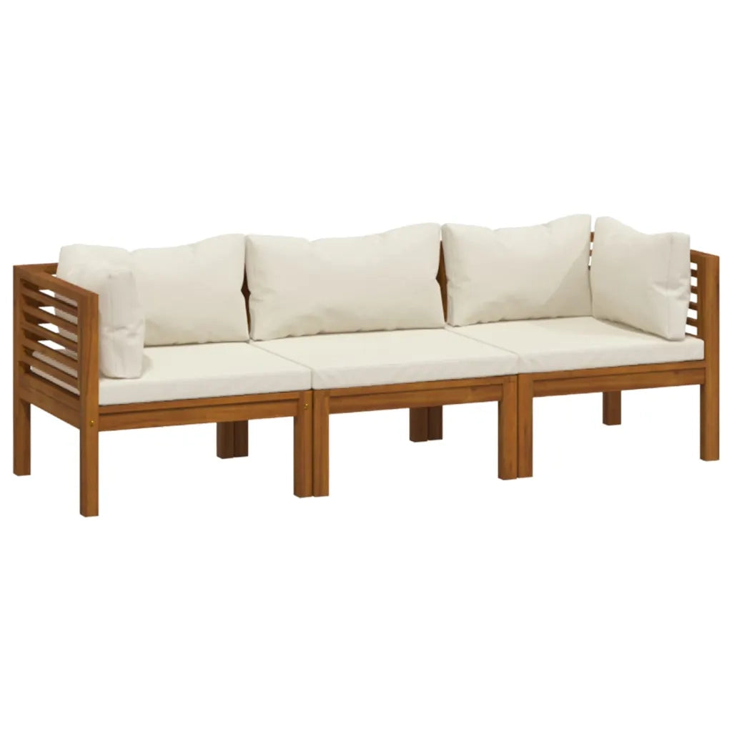 Divano da Giardino a 3 Posti con Cuscino Crema Massello Acacia 3086932