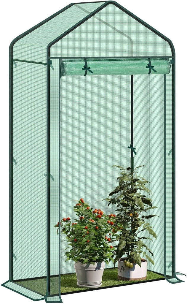 Serra da Giardino con Porte Avvolgibili, Serra da Balcone, Telo in Rete PE 140 g/m², per Piante Idrorepellente, 4 Picchetti, 100x50x190 cm, Verde