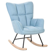 Sedia a dondolo Tessuto poliestere celeste Rivestimento gambe in legno Pattini moderni