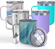 Tazza per caffè isolata 350 ml - Coperchio per caffè con manico e coperchio - Resistente alle schegge - Mantiene il caffè caldo o freddo - Vortice blu