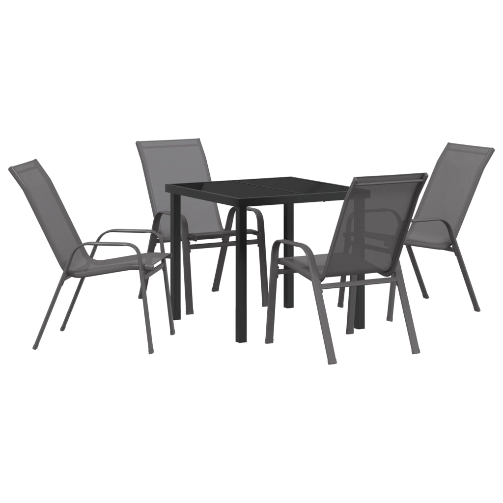 Set da Pranzo in Giardino da 5 Pezzi - Textilene Grigia e Acciaio