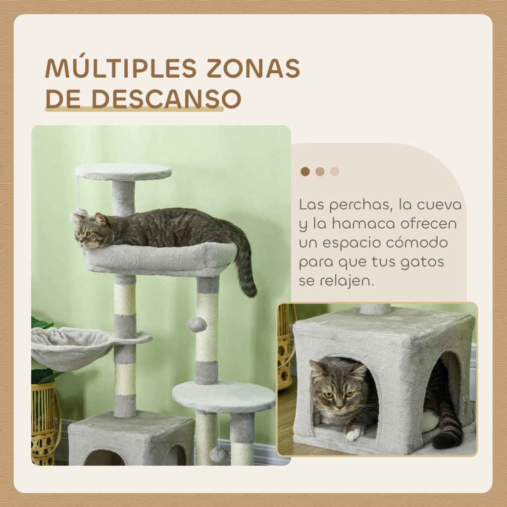 Tiragraffi per Gatti 104cm ¨C Xylo ¨C Grigio con Pali Sisal Grotta Piattaforme