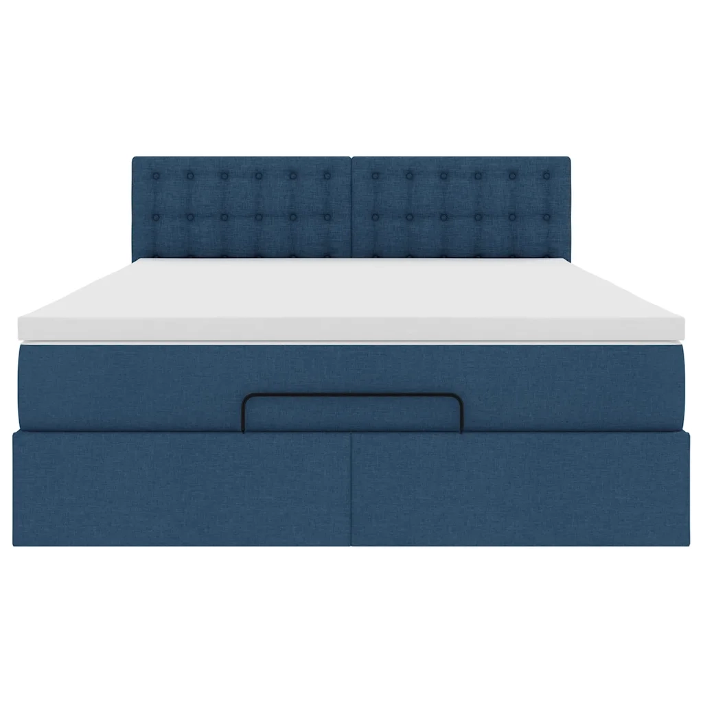 Struttura Letto Pouf con Materasso Blu 140x200cm in Tessuto 3312484