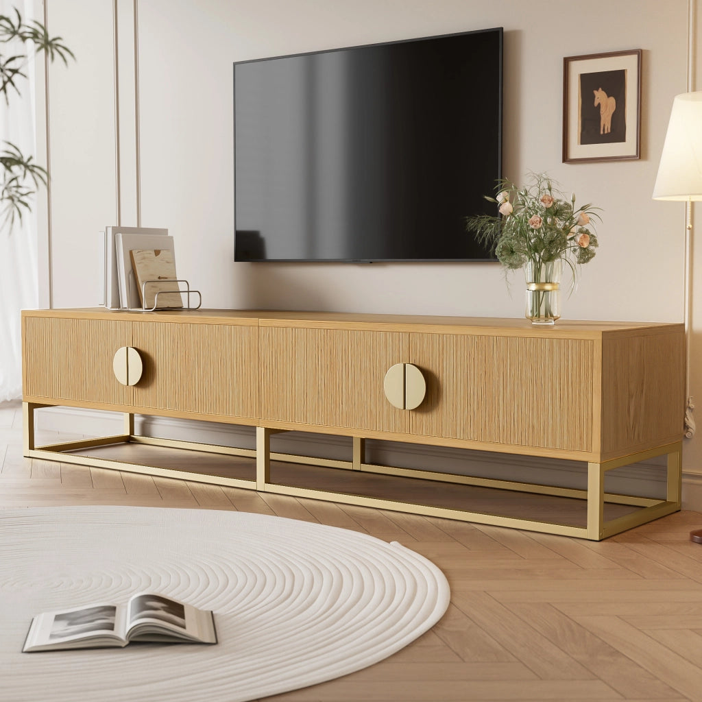 OKWISH Mobile TV con 4 Ante e Cerniere con Chiusura Ammortizzata, Effetto Legno, per Soggiorno, MDF e Pannelli di Particelle, 180 x 40 x 40 cm