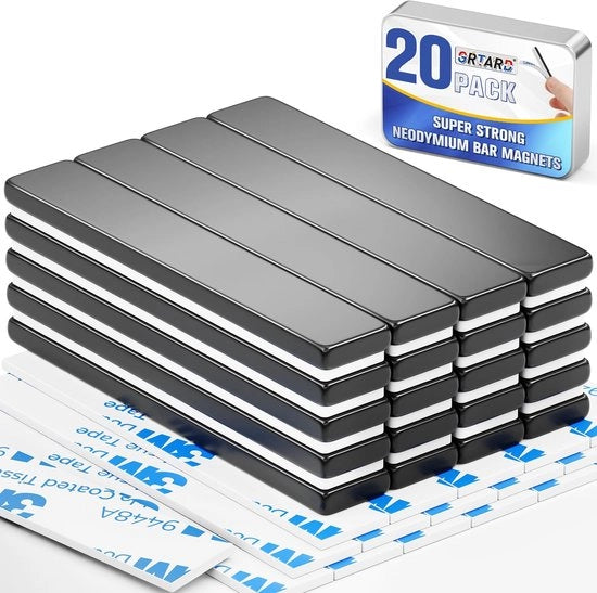 20 pacchi di magneti neodymium neri, 60 x 10 x 3 mm magneti terrestri, strisce magnetiche per frigoriferi con adesivo a doppia faccia per uso multifunzionale