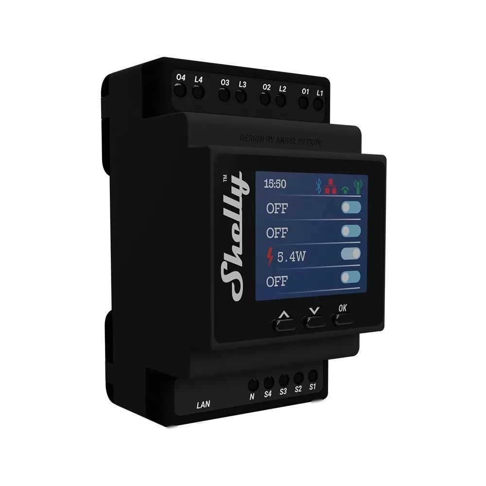 Shelly 4 PRO PM relè Inteligente su guida din 4 uscite Wi-Fi Lan Bluetooth