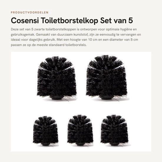 Kit di testa per il water di plastica - 5 pezzi - Diametro 8 cm - Altezza 10 cm - Viti interne 12 mm - Nero - Spazzola per il water