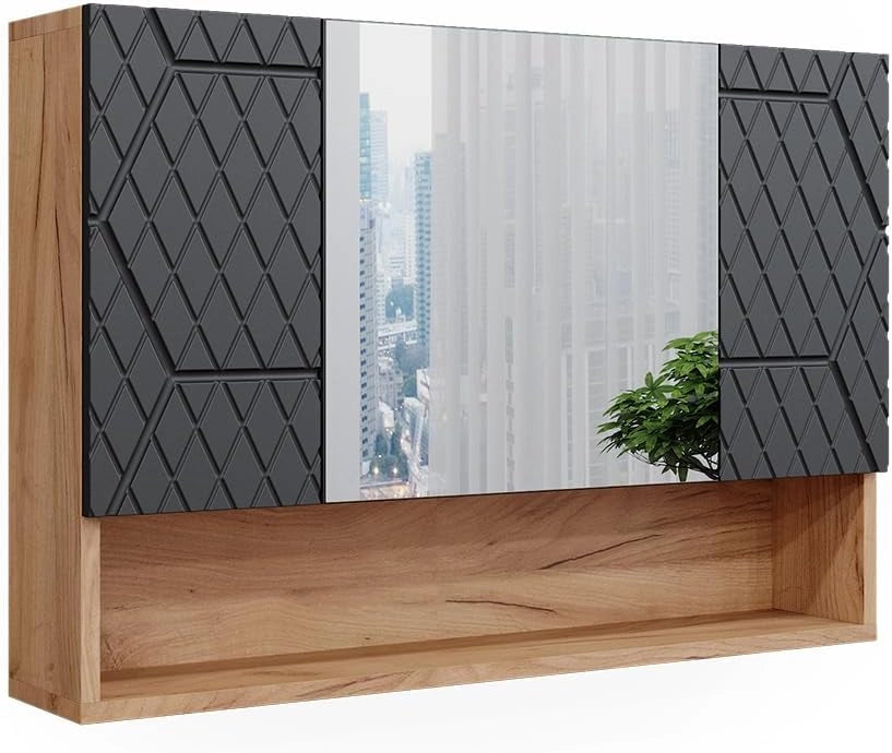 Specchio contenitore bagno Irma, Verde salvia, 80.1 x 55 cm, con specchio e ripiani aperti per montaggio a parete