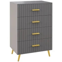 Cassettiera 4 Cassetti Moderna in Legno e Alluminio, 60x40x90 cm, Oro e Grigio Scuro