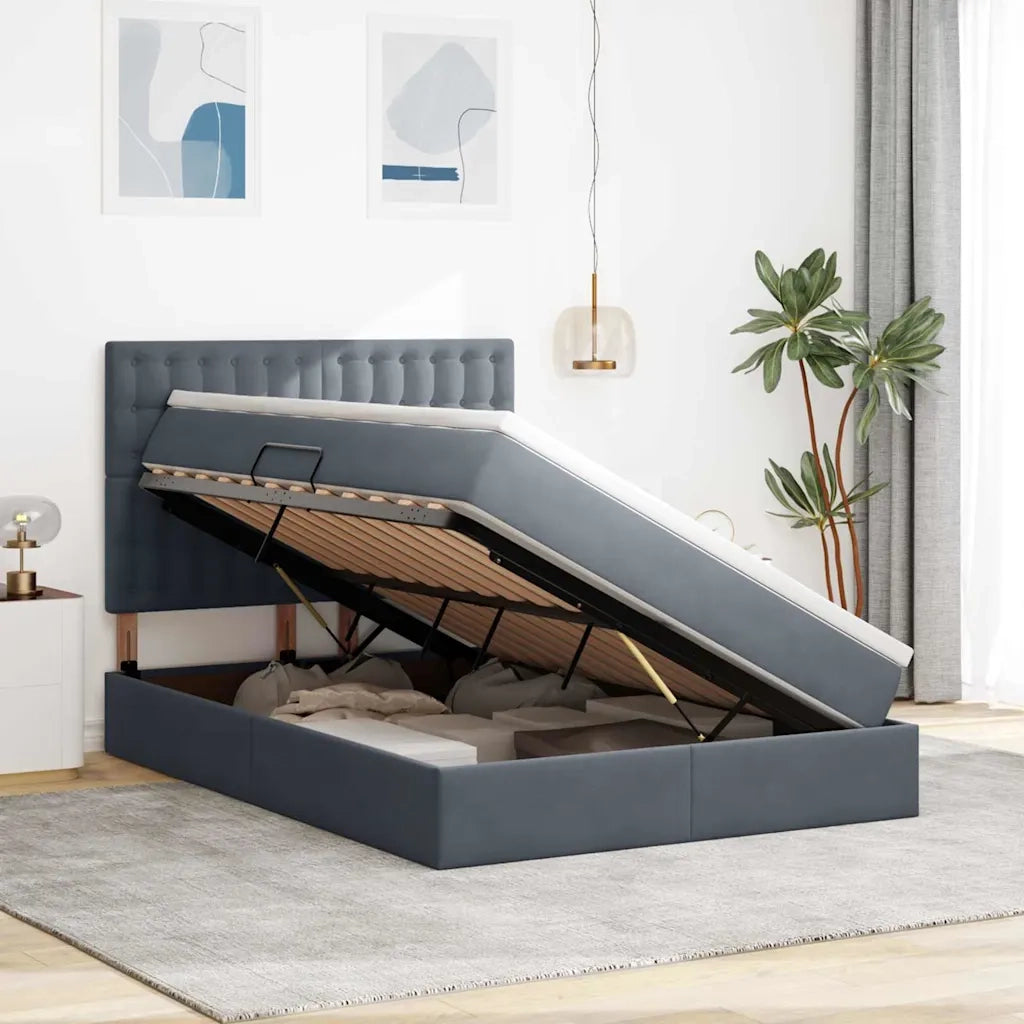 Letto con contenitore e materasso Grigio scuro 140 x 200 cm