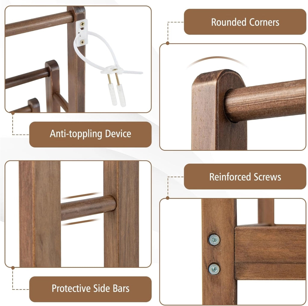 Porta Asciugamani, Porta Asciugamani da Terra, Porta Asciugamani da Terra in Legno, con 3 Aste per Asciugamani, con Ripiano Portaoggetti, Accessori da Bagno in Legno