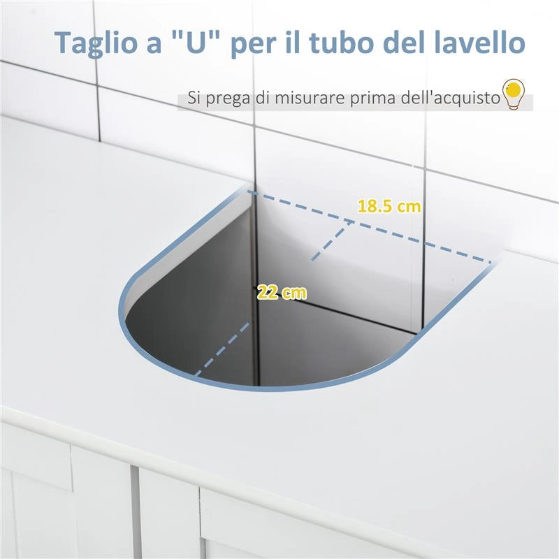 MOBILE SOTTOLAVABO A 2 ANTE CON RIPIANO REGOLABILE E INTAGLIO A U, 60X30X60 CM, BIANCO