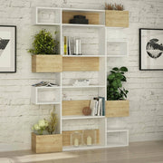 Libreria Artich, Scaffale da ufficio, Mobile portalibri, Biblioteca, 120x25h171 cm, Bianco e Rovere