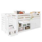 LETTO multifunzionale 90x200 cm in legno bianco con scala e contenitori