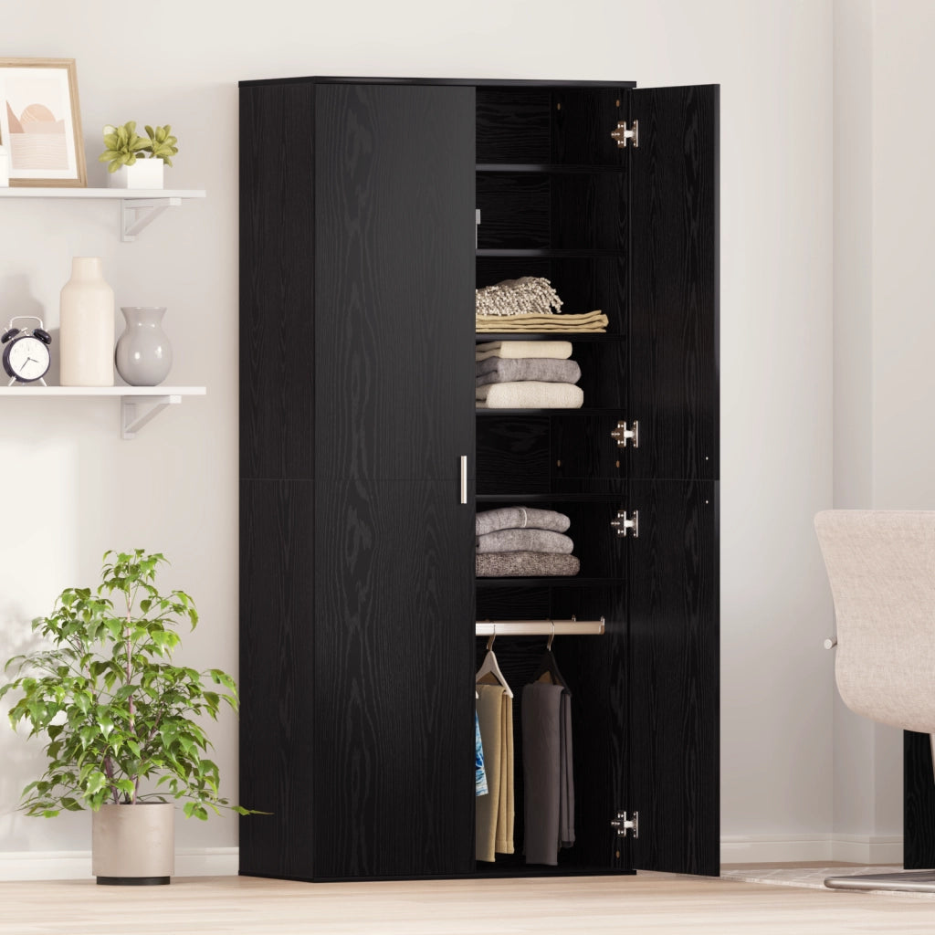 Highboard Rovere Nero 80x39x178 cm Legno Ingegnerizzato