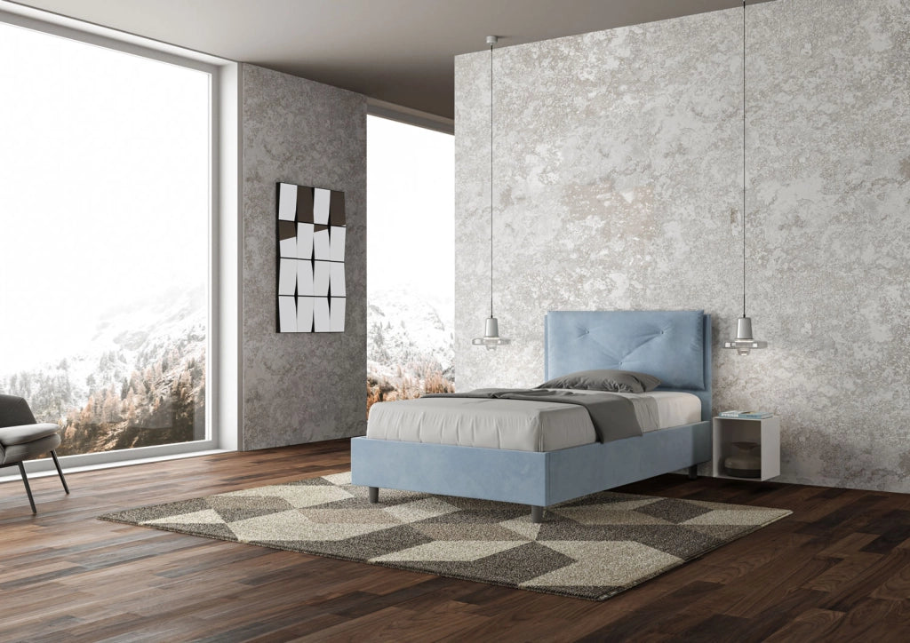 BS COM Letto una piazza e mezza con rete imbottito 130x210 microfibra azzurro Large