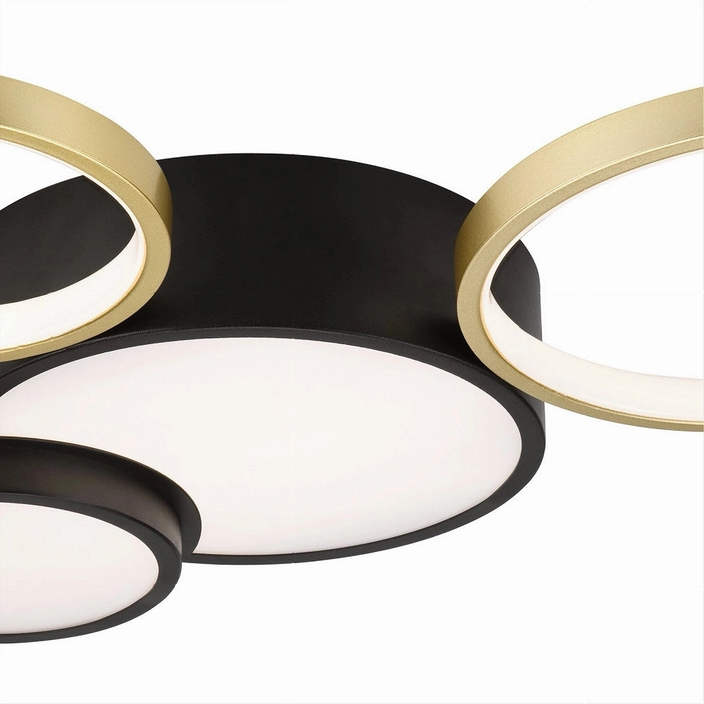Trade Shop - Plafoniera Led 36w 4 Cerchi Oro Nero Lampada Da Soffitto Moderno Luce 6500k 70968 -