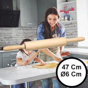 Rullo per impasto con maniglia - Legno FSC antiaderente - 47x6x6 cm - Rullo per impasto con rotelle girevoli - Sezione rotante 23xØ6 cm