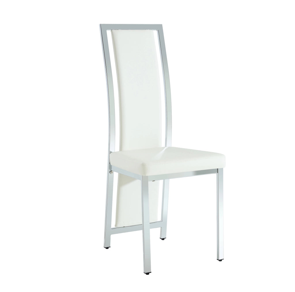 Set 4 sedie da pranzo moderne con schienale alto; 109 cm; in PU bianco e metallo argento
