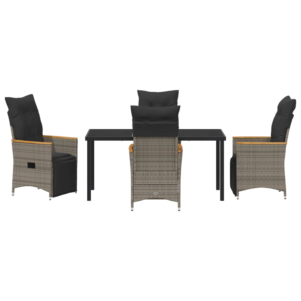 Set da Giardino da 5 Pezzi con Cuscini Grigio Polyrattan