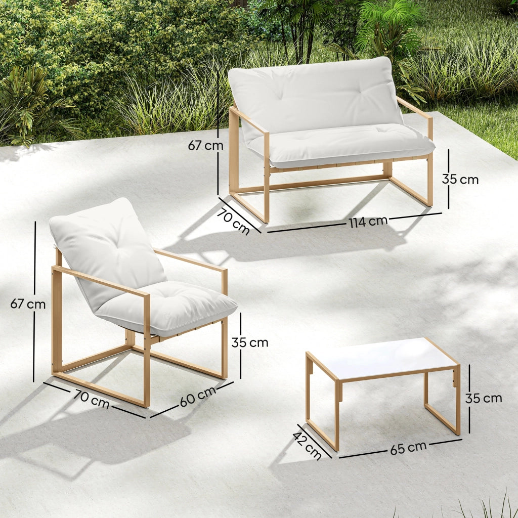 Set giardino 4 pezzi con cuscini ¨C zephmum ¨C canap¨¨ 2 posti, 2 poltrone, tavolino, kaki