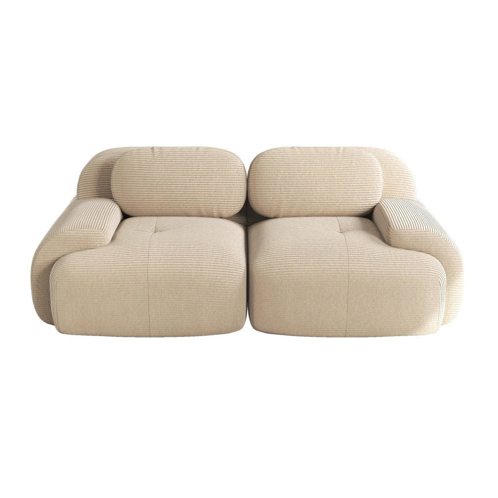 Divano angolare modulare senza telaio; schiuma 32D; braccioli curvi; tessuto a coste beige