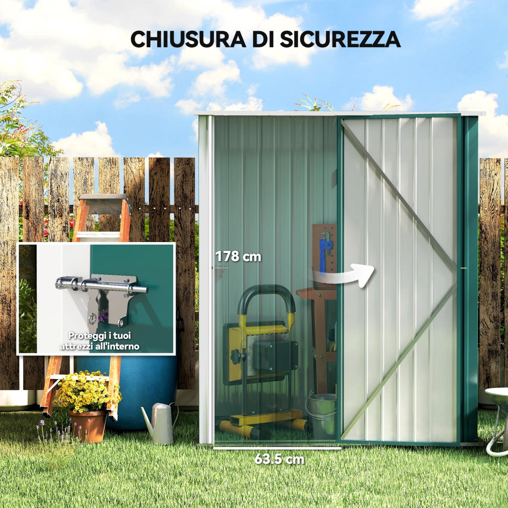 Casetta da Giardino 161,5x94,5x196 cm Porta Attrezzi con Catenaccio in Acciaio Verde