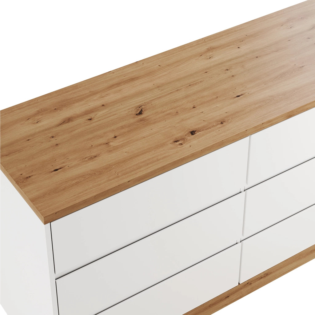SCRIVANIA Girevole 120x50 cm Bianco/Quercia con 6 Cassetti
