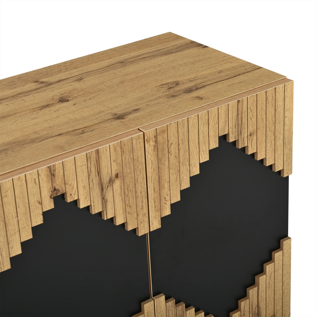 Credenza moderna con ante push-open, 140x40x70 cm, rovere naturale e nero
