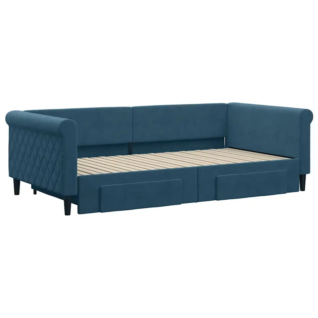 Divano letto | Sof¨¤ letto | Letto singolo Estraibile con Cassetti Blu 100x200 cm in Velluto