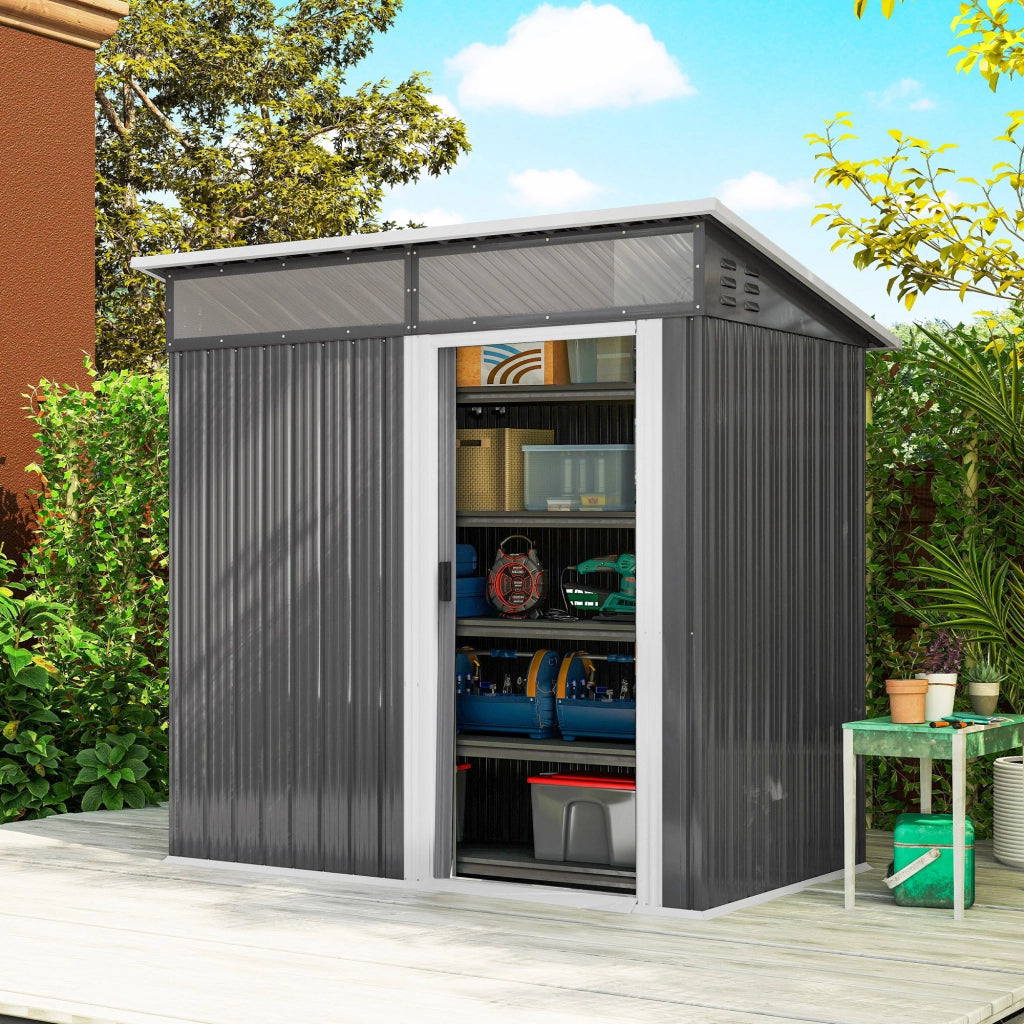 Casetta da Giardino in Metallo con Porta Scorrevole ¨C Xylo ¨C Grigio 195x122x159cm