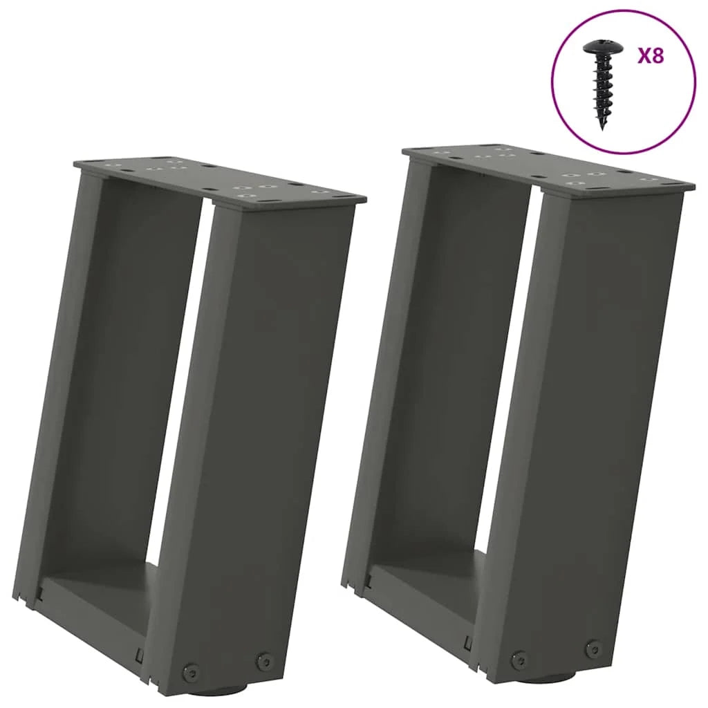 Set di 2 gambe per tavolino da caffè a forma di U dall'estetica moderna 30 x 30 cm con piedini regolabili in acciaio antracite 02_0057023