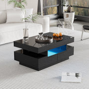 Tavolino da caff猫 con LED e 4 cassetti; 80x50x36 cm; nero lucido
