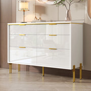 Madia 120x40x85.5 cm con 6 cassetti; frontali lucidi e dettagli dorati; in truciolato; bianco