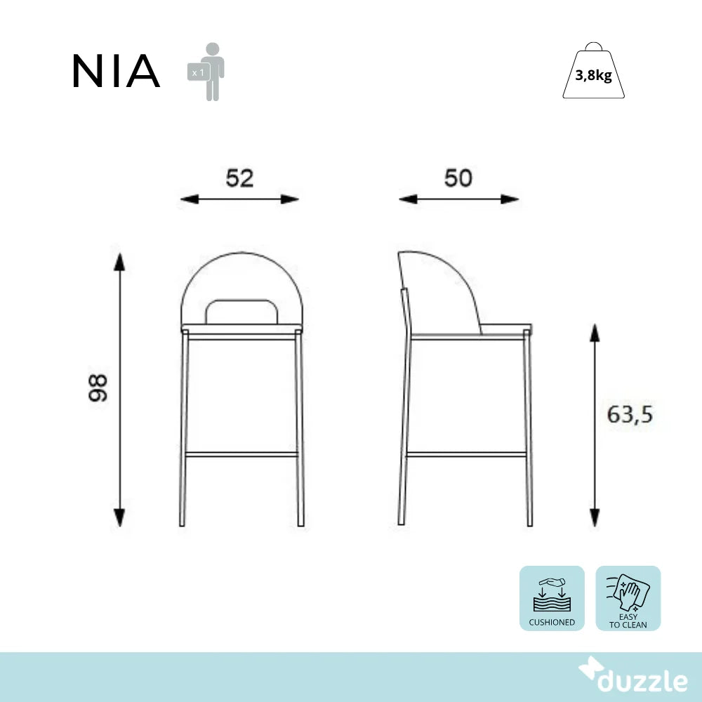 Set di 2 sgabelli da bar e cucina in tessuto arancione Nia con struttura in metallo e poggiapiedi | Duzzle