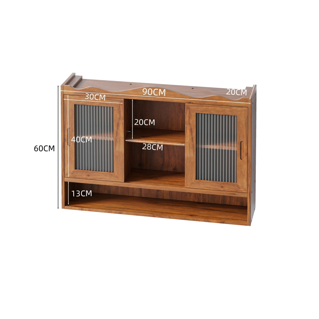 OKWISH Armadietto Pensile con 2 Ante Scorrevoli e 3 Ripiani Rimovibili, per Bagno o Cucina, 90×20×60 cm