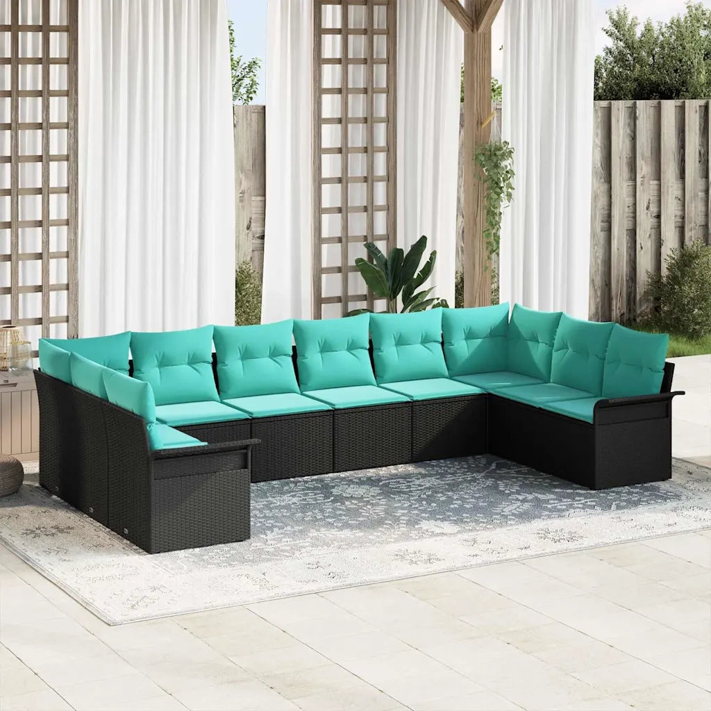 Set Divano da Giardino con cuscino 10 pcs Nero polyrattan 3345546
