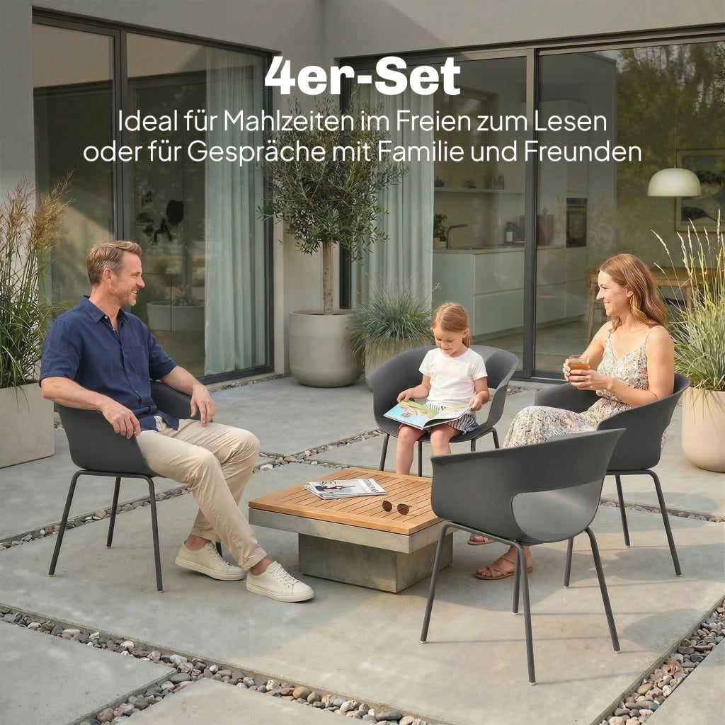 Sedie da giardino ergonomiche 4 pezzi con braccioli ¨C zephmum ¨C design intagliato resistente alle intemperie grigio scuro