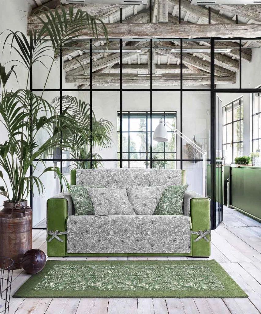 Tappeto passatoia moderno MALESIA VERDE disegno giungla tropicale natura foglie felci, tappetino bagno ingresso multiuso lavabile antiscivolo cm.55x80