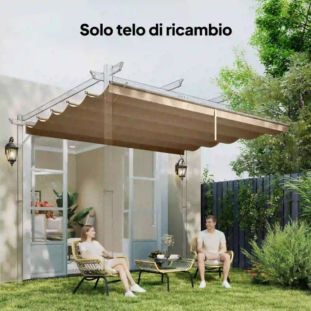 Telo per Pergola 250x255 cm con 10 Fori di Drenaggio in Poliestere Marrone Chiaro