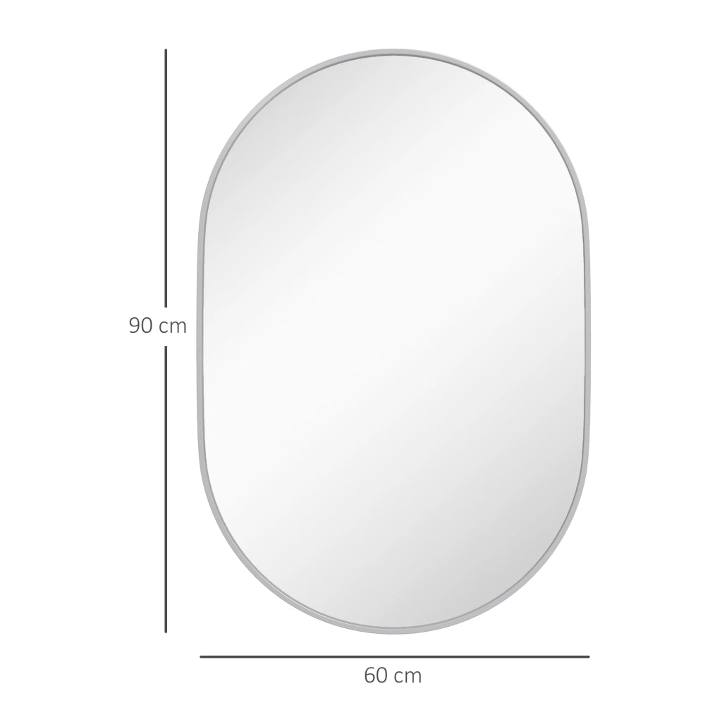 Specchio Bagno da Parete Ovale con Cornice in Alluminio ¨C zephmum ¨C Argento 60x90 cm