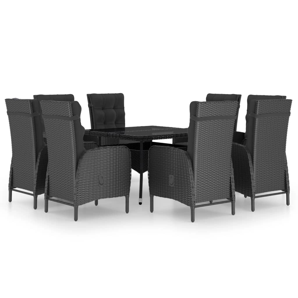 Set da pranzo da esterno da 9 pezzi in vimini di resina nera e vetro 02_0014407