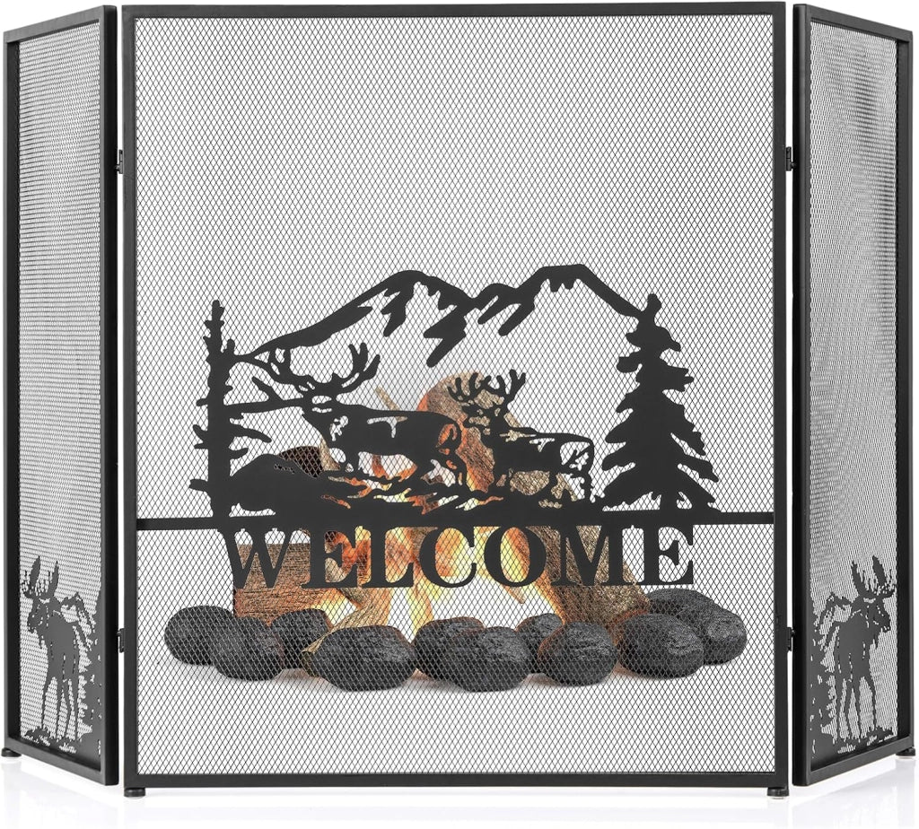 Parascintille per Camino 3 Pannelli, Parafiamma per Camino 132 X 79 CM, Parascintille per Isolamento di Scintille e Ceneri, Griglia di Protezione per Poêle (Welcome, 132 x 79 cm)