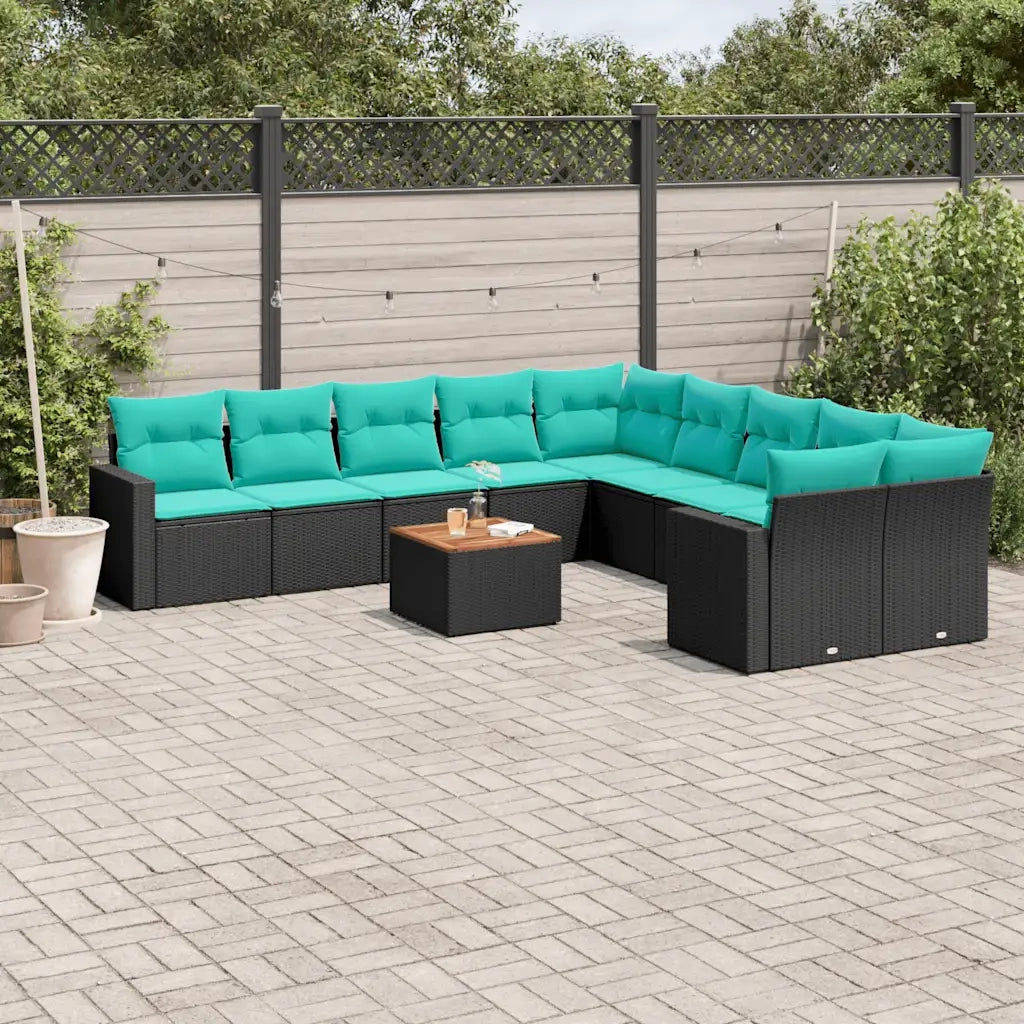 Set Divani da Giardino 11 pz con Cuscini in Polyrattan Nero 3256645