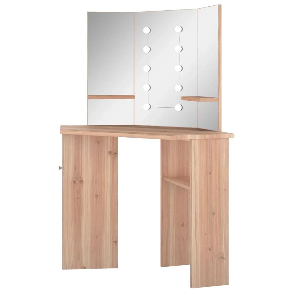Toeletta tavolo da trucco di design mobile angolare per camera da letto con illuminazione a LED 111 x 54 x 141,5 cm rovere 02_0006356