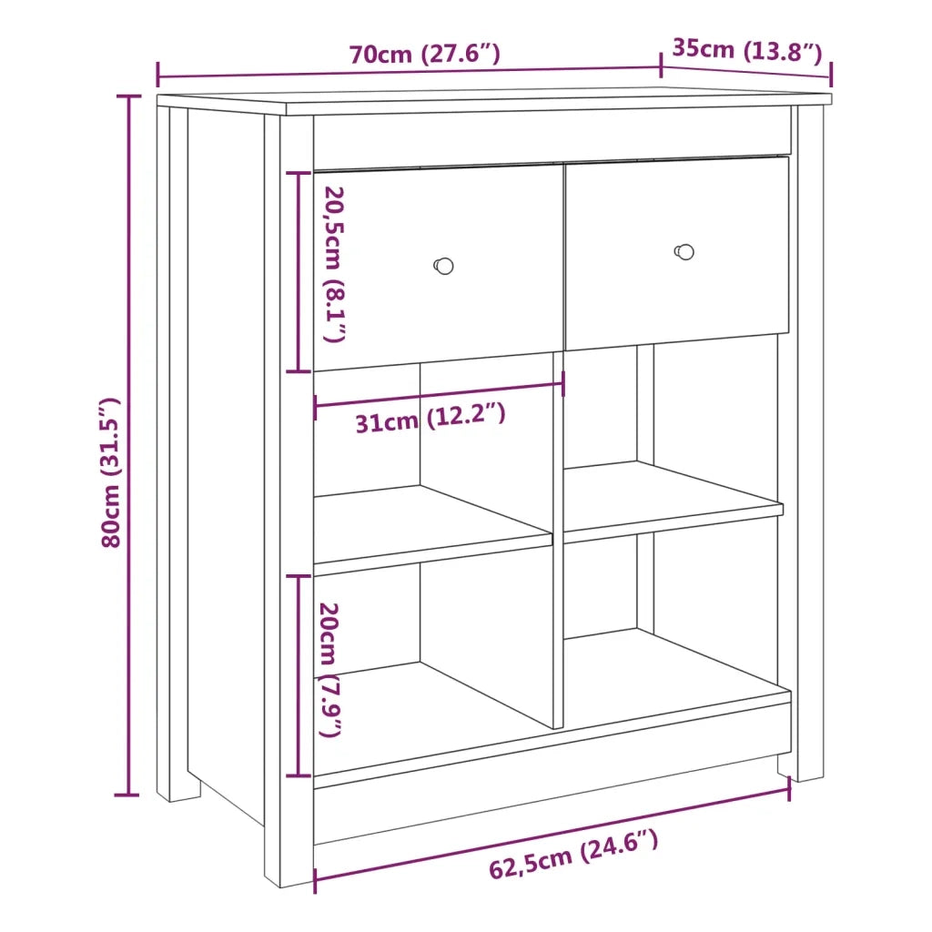 Credenza Grigia 70x35x80 cm in Legno Massello di Pino 813766
