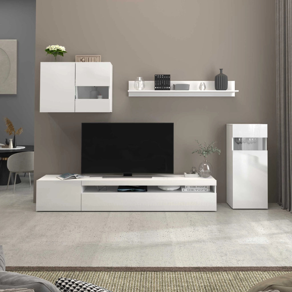 WHOUS Parete attrezzata Potenza set soggiorno bianco lucido 240x40x160 cm