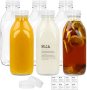 Melafles 1 Litro - Bicchiere in Vetro con Tappo - Riciclabile - Aria Tappata - Ecologico - 6 Pezzi con Anello di Sicurezza